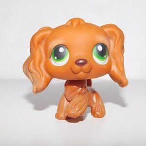 Littlest Pet Shop LPS # 252 Cocker Spaniel Cinnamon Brown Dog Green Eyes Figure